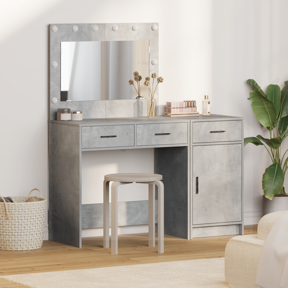 2-Piece Dressing Table Set with LED in Concrete Grey Made from Engineered Wood