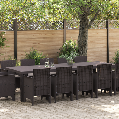 13 Piece Garden Dining Set with Cushions Brown Poly Rattan