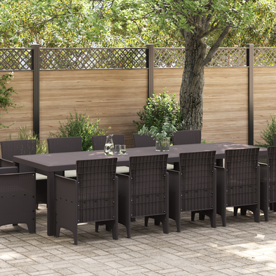 13 Piece Garden Dining Set with Cushions Brown Poly Rattan