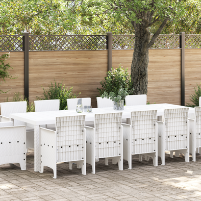 13 Piece Garden Dining Set with Cushions White Poly Rattan