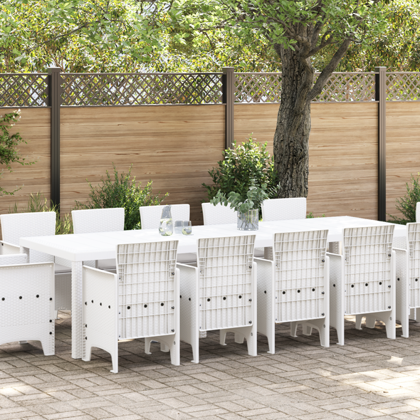 13 Piece Garden Dining Set with Cushions White Poly Rattan