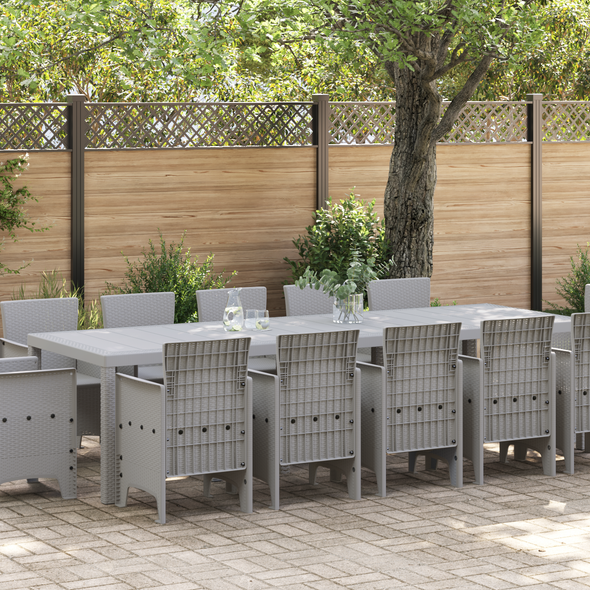 13 Piece Garden Dining Set Light Grey Poly Rattan