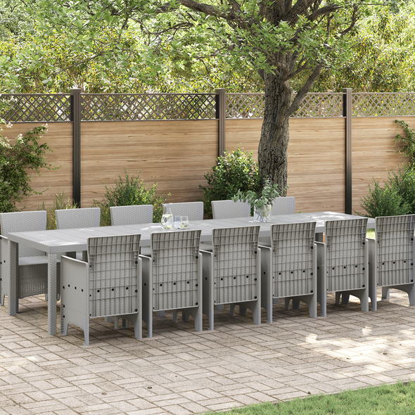 13 Piece Garden Dining Set Light Grey Poly Rattan