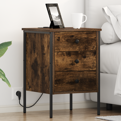 Bedside Cabinet with Drawer Smoked oak Engineered wood