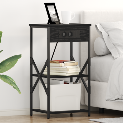 Bedside Cabinets with Shelf with Storage 2 pcs Black oak Engineered wood
