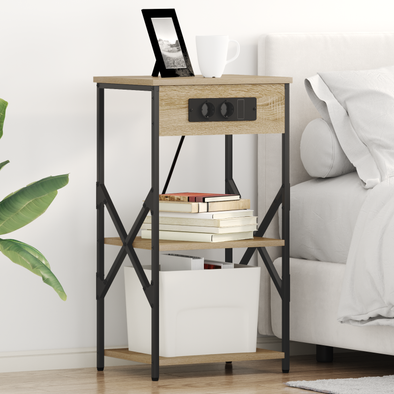 Bedside Cabinet with Shelf with Storage Sonoma oak Engineered wood