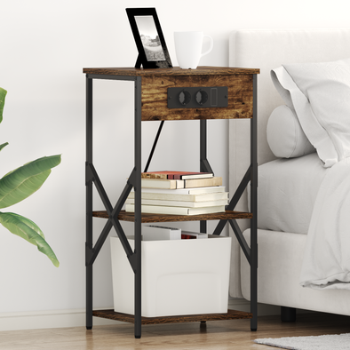 Bedside Cabinets with Shelf with Storage 2 pcs Smoked oak Engineered wood