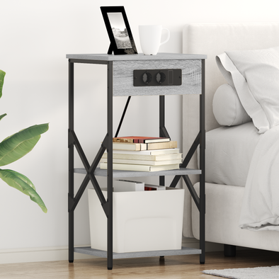 Bedside Cabinet with Shelf with Storage Grey sonoma Engineered wood