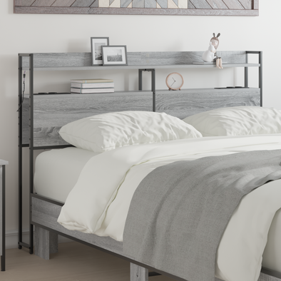 Storage Headboard Grey sonoma 160 cm Engineered wood