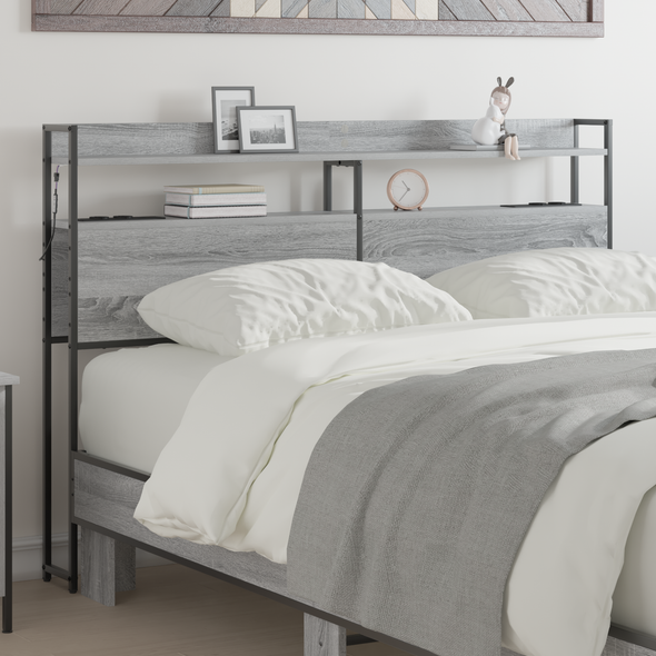 Storage Headboard Grey sonoma 160 cm Engineered wood