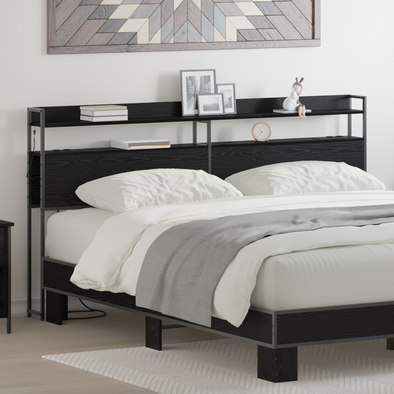 Storage Headboard Black oak 200 cm Engineered wood