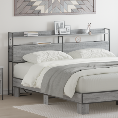 Storage Headboard Grey sonoma 200 cm Engineered wood