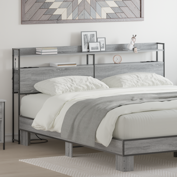 Storage Headboard Grey sonoma 200 cm Engineered wood