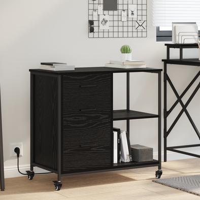 Office Cabinet with Wheel Black oak Engineered wood