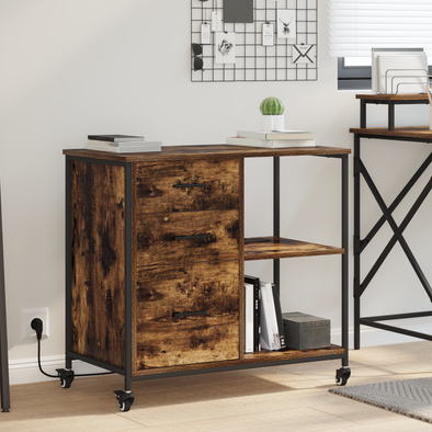 Office Cabinet with Wheel Smoked oak Engineered wood