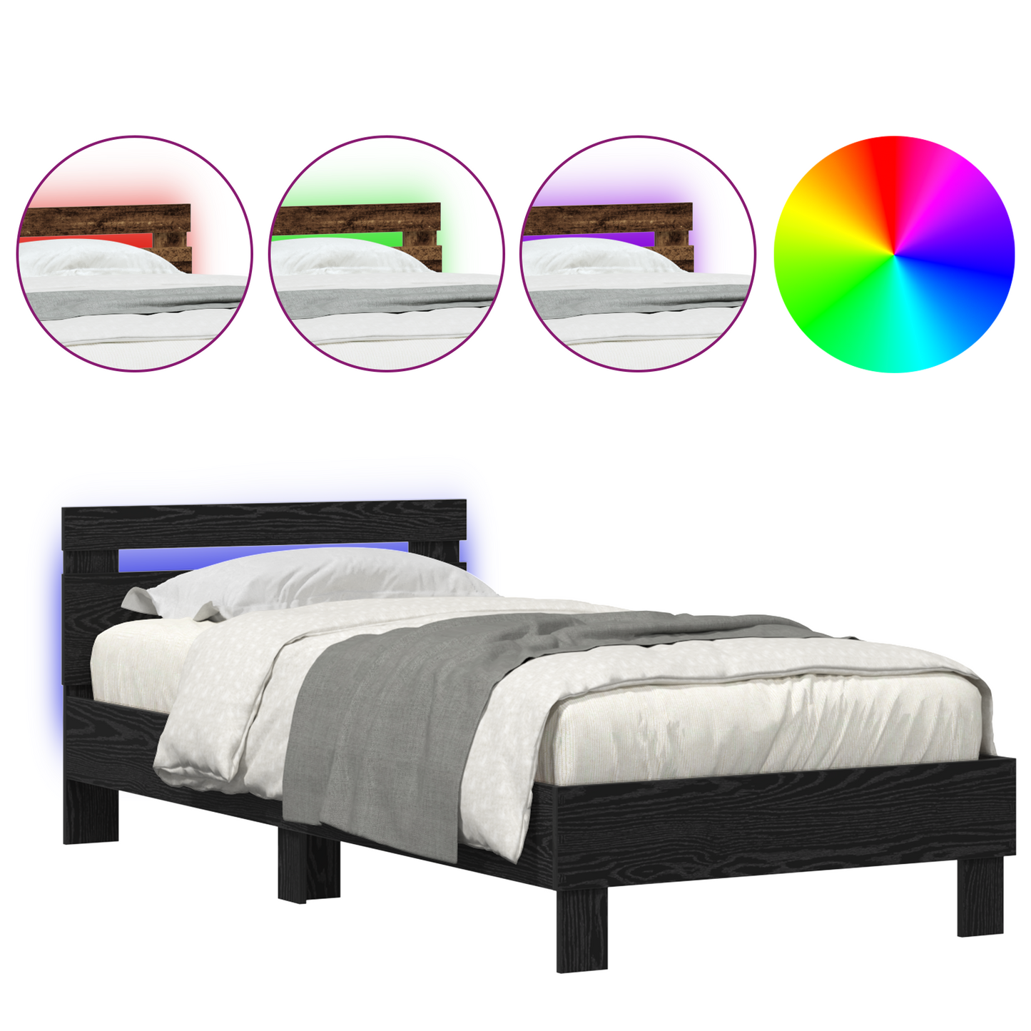 Bed Frame Black oak 75 x 190 cm Engineered wood