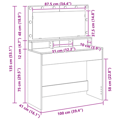 Dressing Table Sonoma oak 100 x 41 x 135 cm Engineered wood
