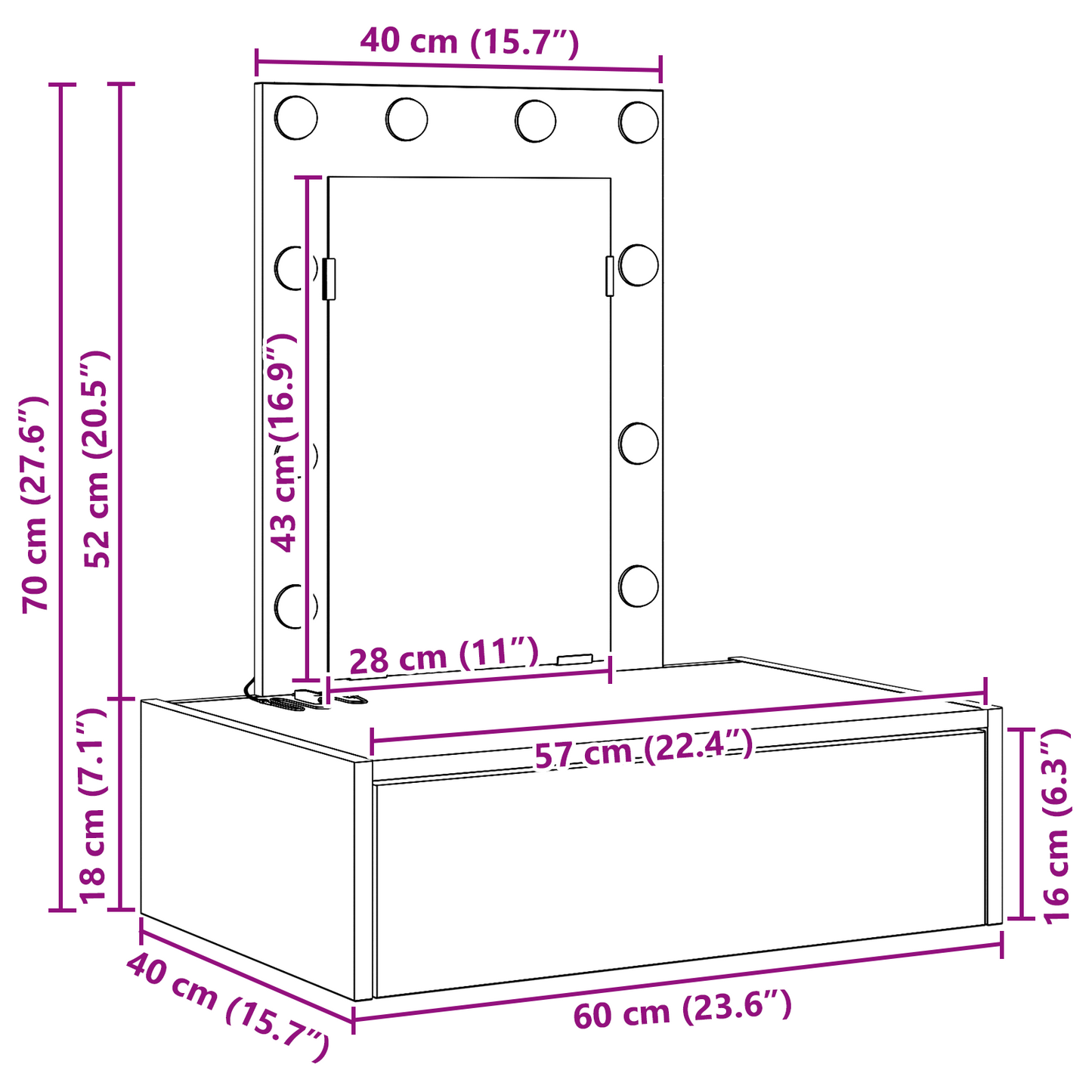 Dressing Table Black 60 x 40 x 70 cm Engineered wood