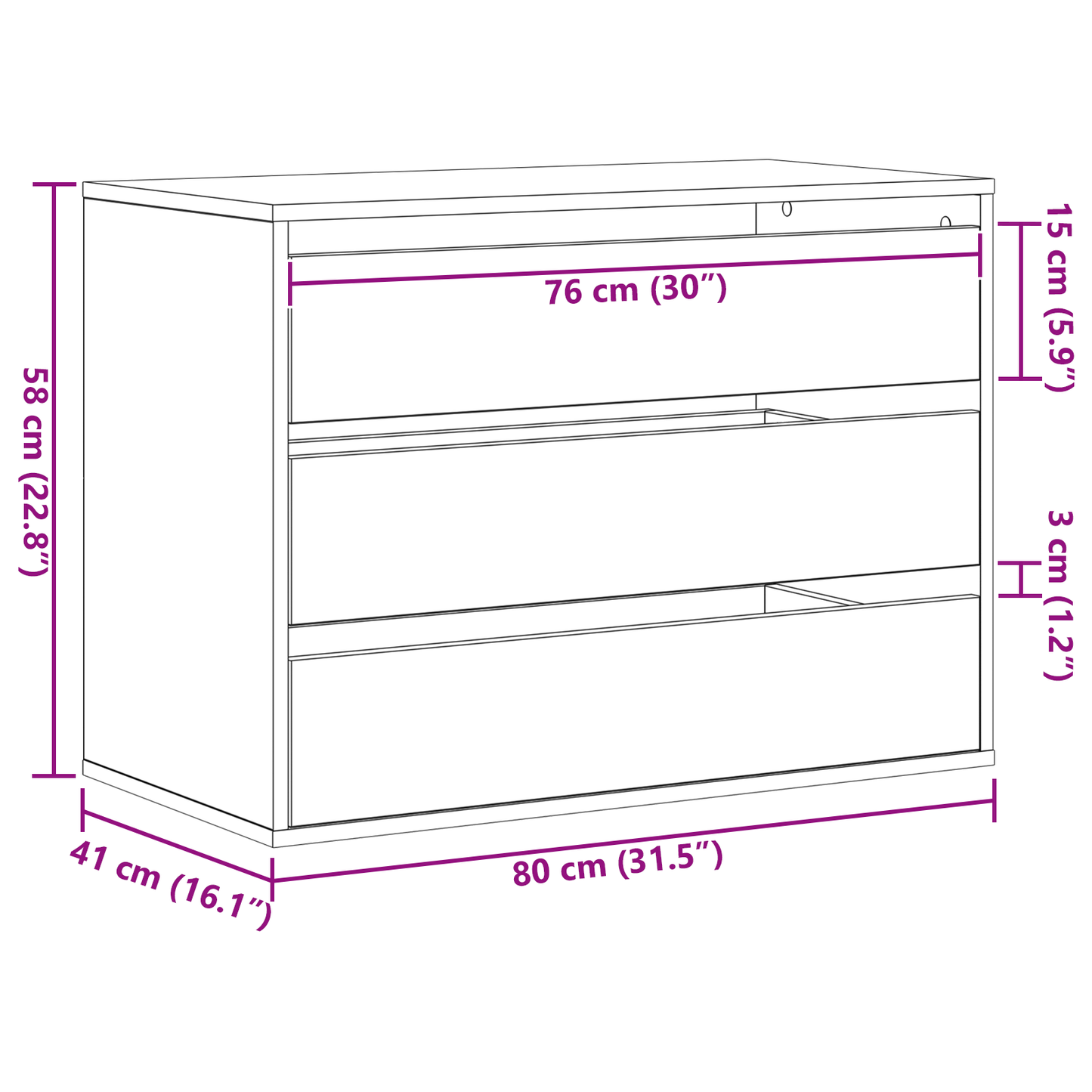 Drawer Cabinet Black 80 x 41 x 58 cm Engineered Wood