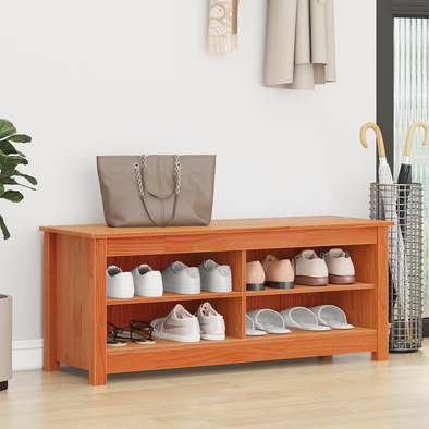 Shoe Bench with Shelf with Storage Wax brown Solid pine wood